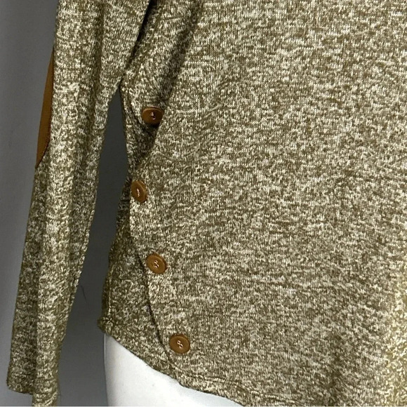 Women’s Small‎ Green Pullover Top Elbow Patches Buttons Preppy Academia Stretch - Picture 3 of 10